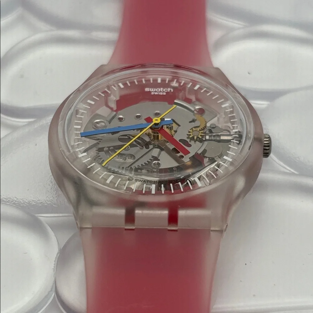 Swatch Watch GE292 CLEARLY RED STRIPED NWT